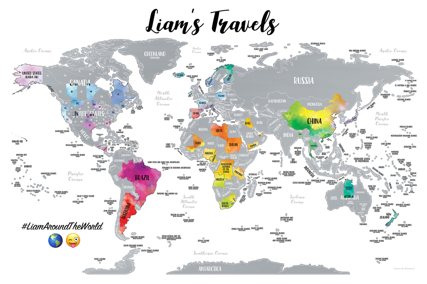 Silver - Custom Large World Scratch-Off Map - Size 36x24"