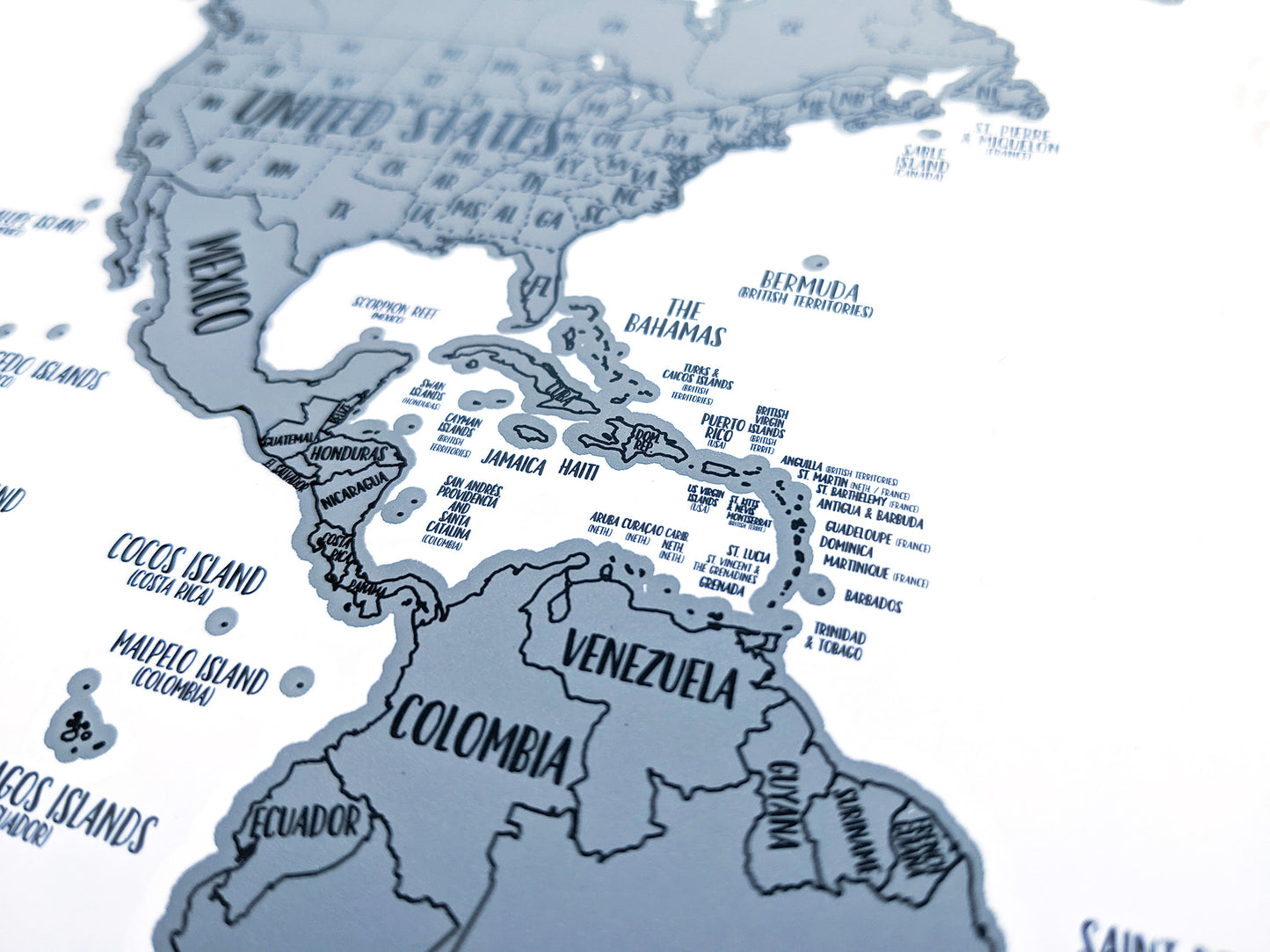 Silver -  Custom World Scratch-Off Map - Size 24x18"