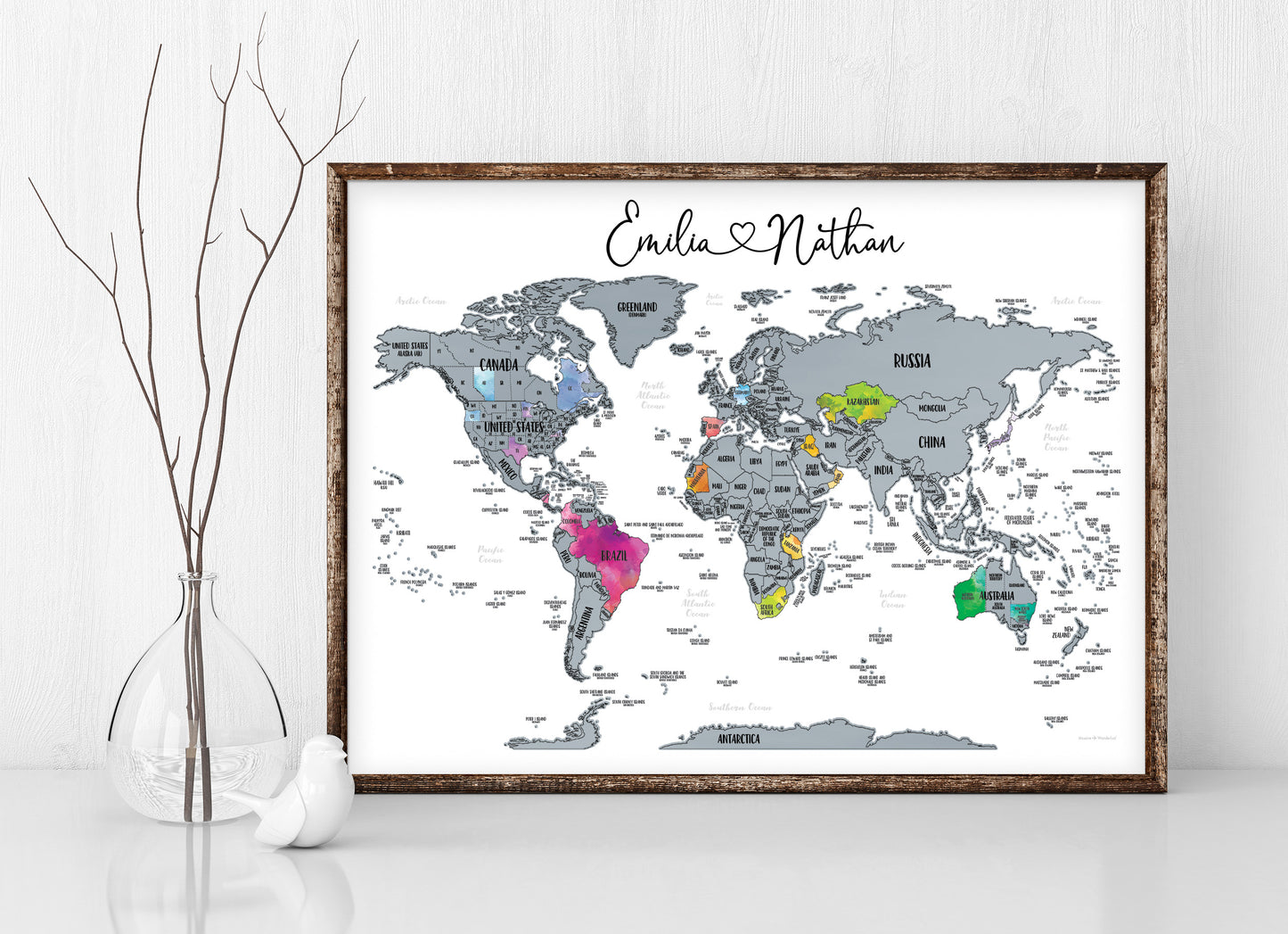 Silver -  Custom World Scratch-Off Map - Size 24x18"