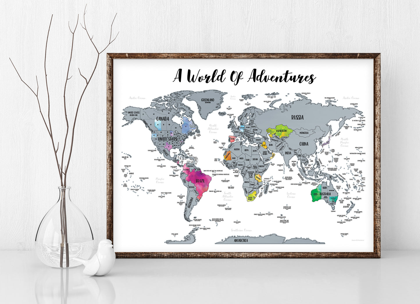 SMALL SILVER World Map (24x18)