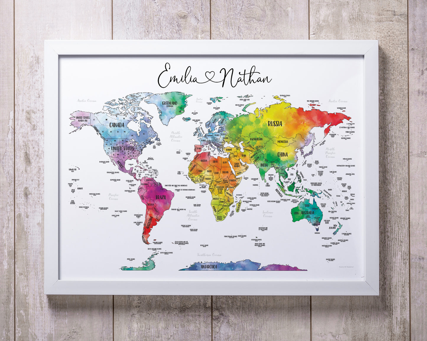 Silver -  Custom World Scratch-Off Map - Size 24x18"