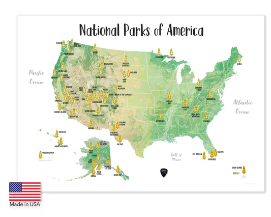 Gold - Scratch-off Map with Green Trees underneath - Size 24x18"