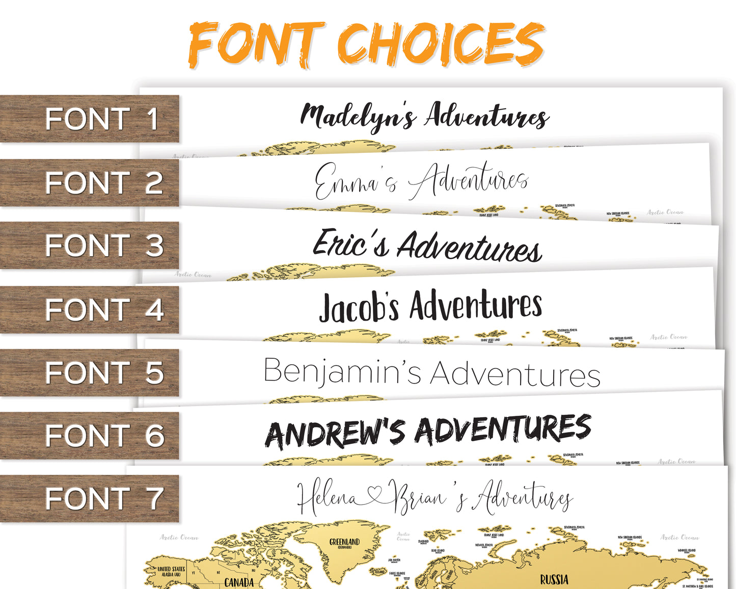 Gold- Custom World Scratch-Off Map - Size 24x18"