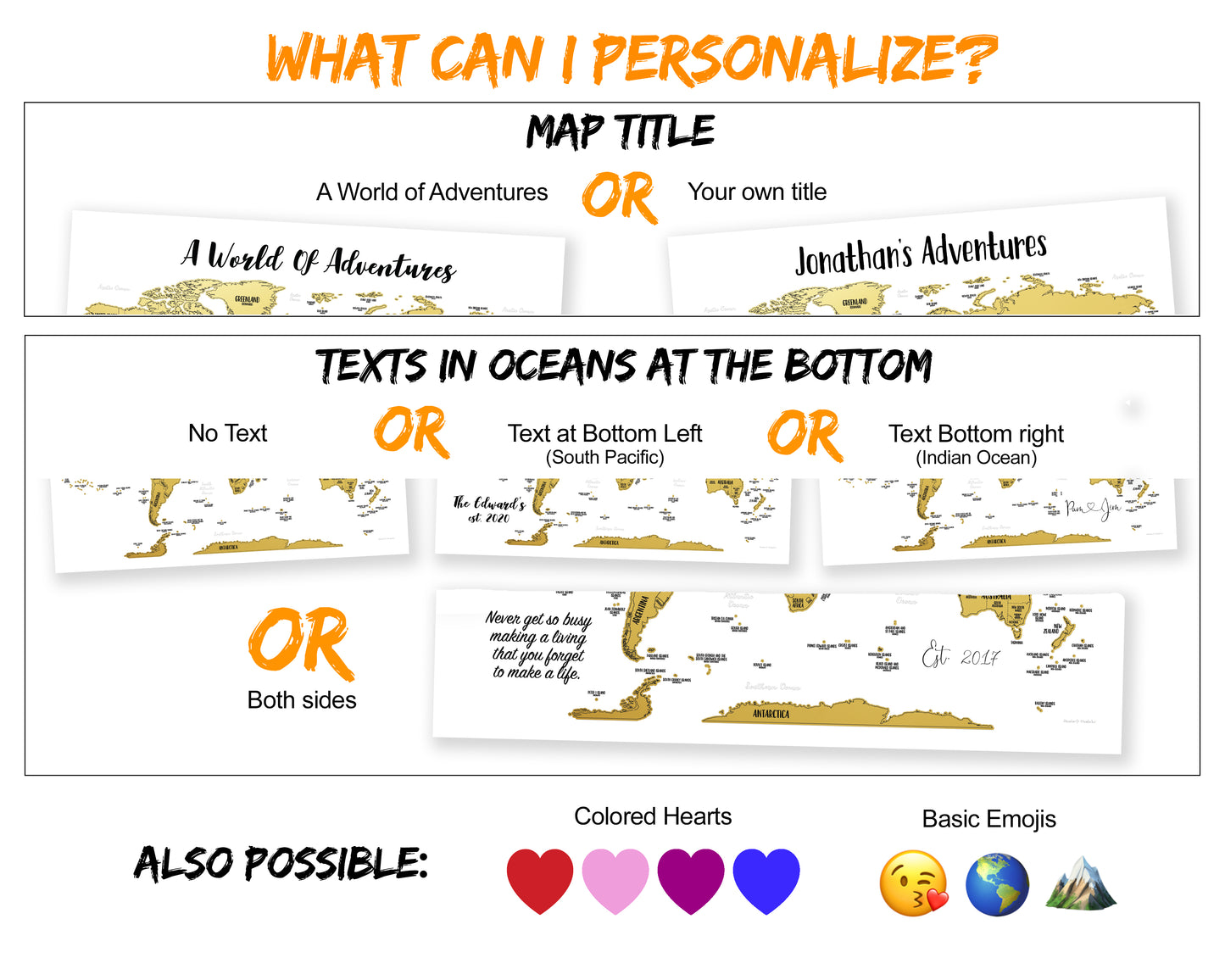 Gold- Custom World Scratch-Off Map - Size 24x18"