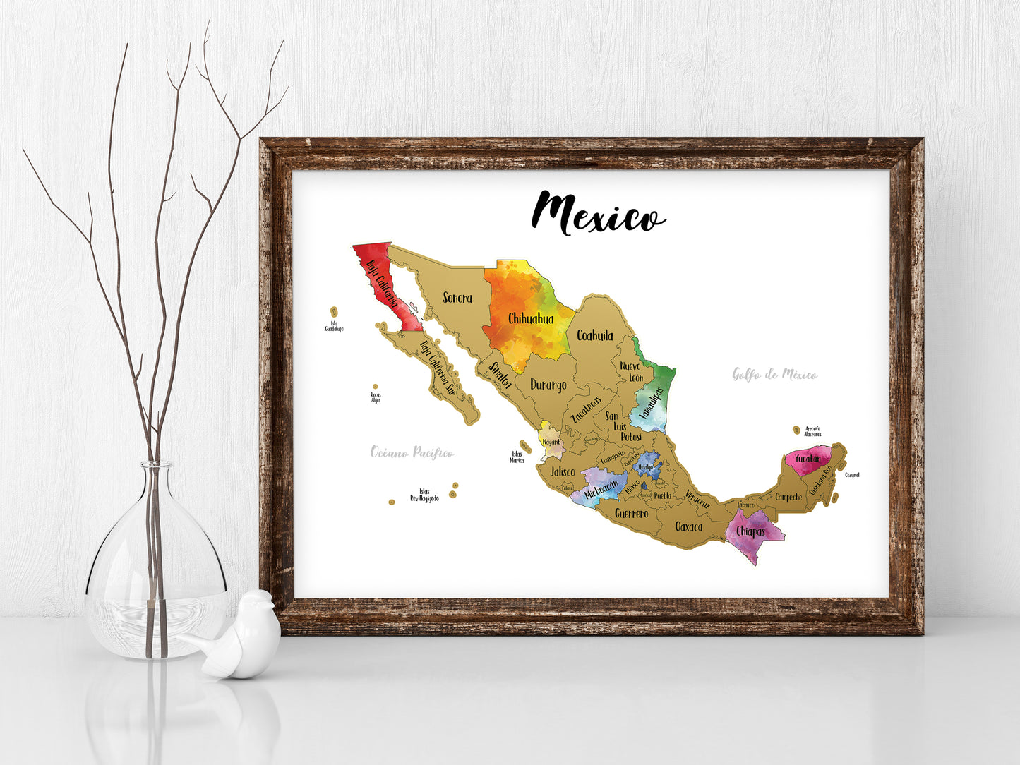Gold - Mexico Scratch-Off Map - Size 23.5x17"