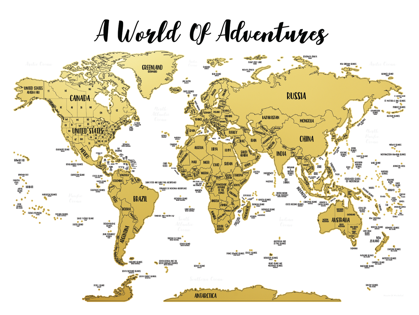 SMALL GOLD World Map (24x18)
