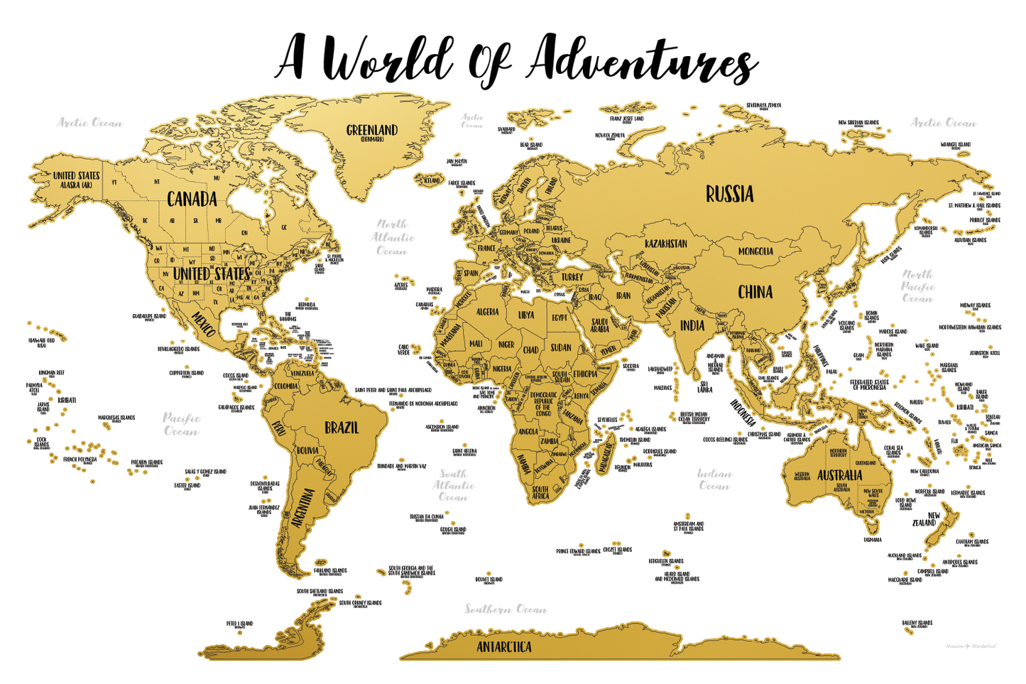 LARGE GOLD World map (36x24)