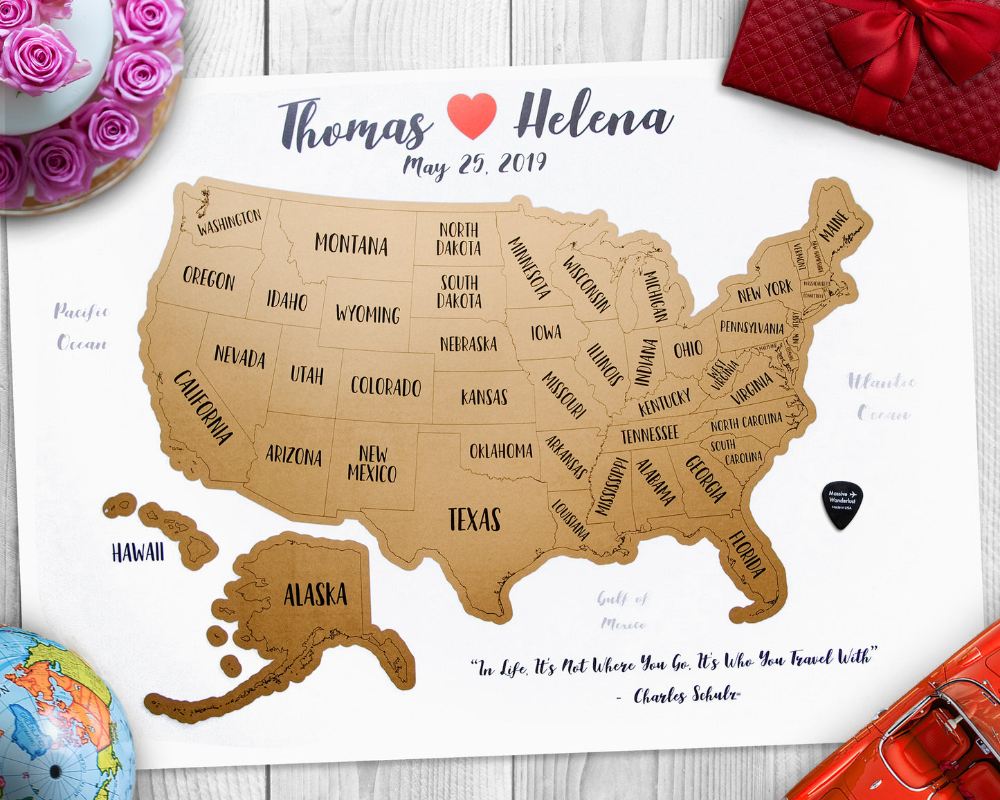 Gold- Custom USA Scratch-Off Map - Size 24x18"