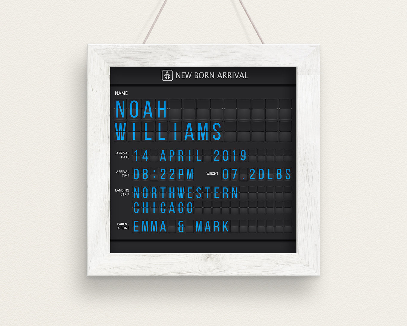 Digital-Only New Born Airport Arrival Board, Personalized