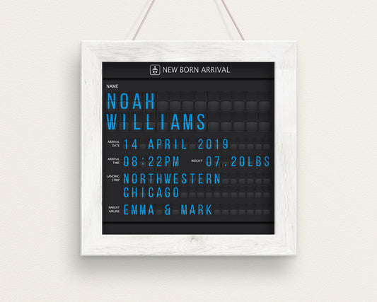 Digital-Only New Born Airport Arrival Board, Personalized