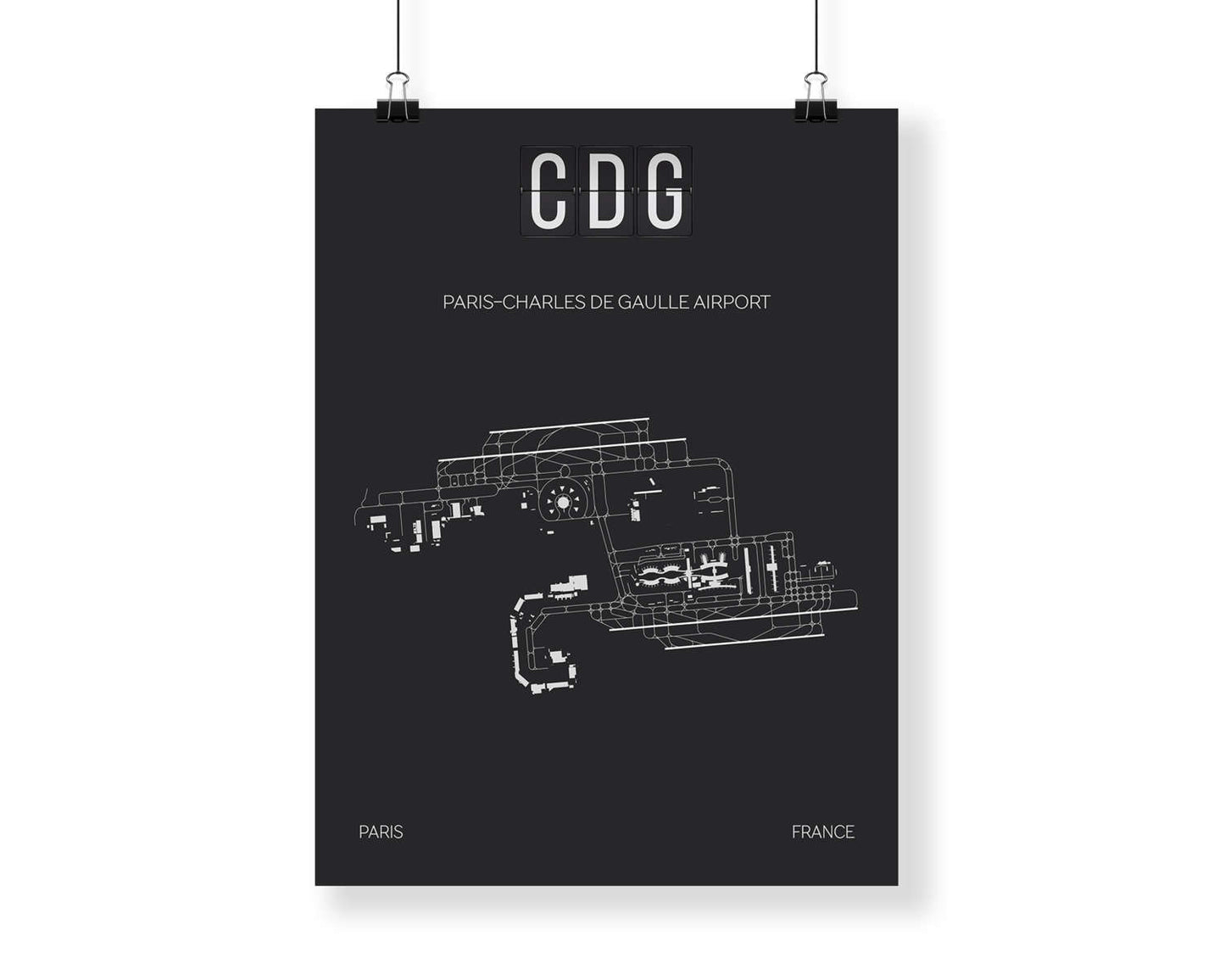 CDG Paris Charles De Gaulle Airport Print Map Wall Art