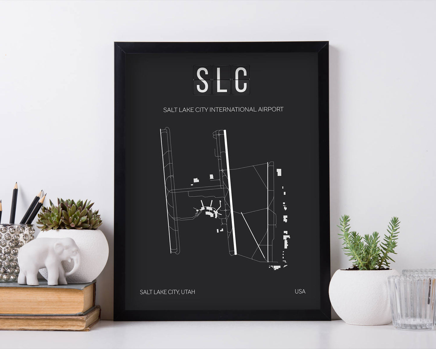 SLC Salt Lake City Airport Print Map Wall Art