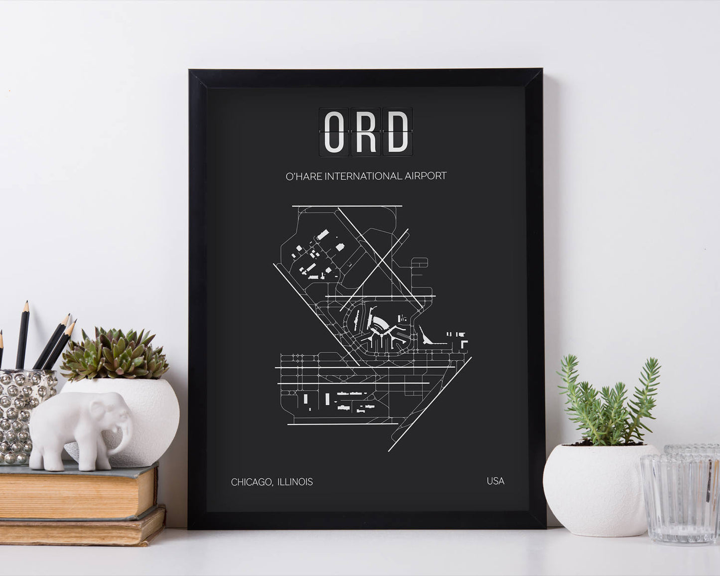 ORD Chicago O'Hare International Airport Print Map Wall Art