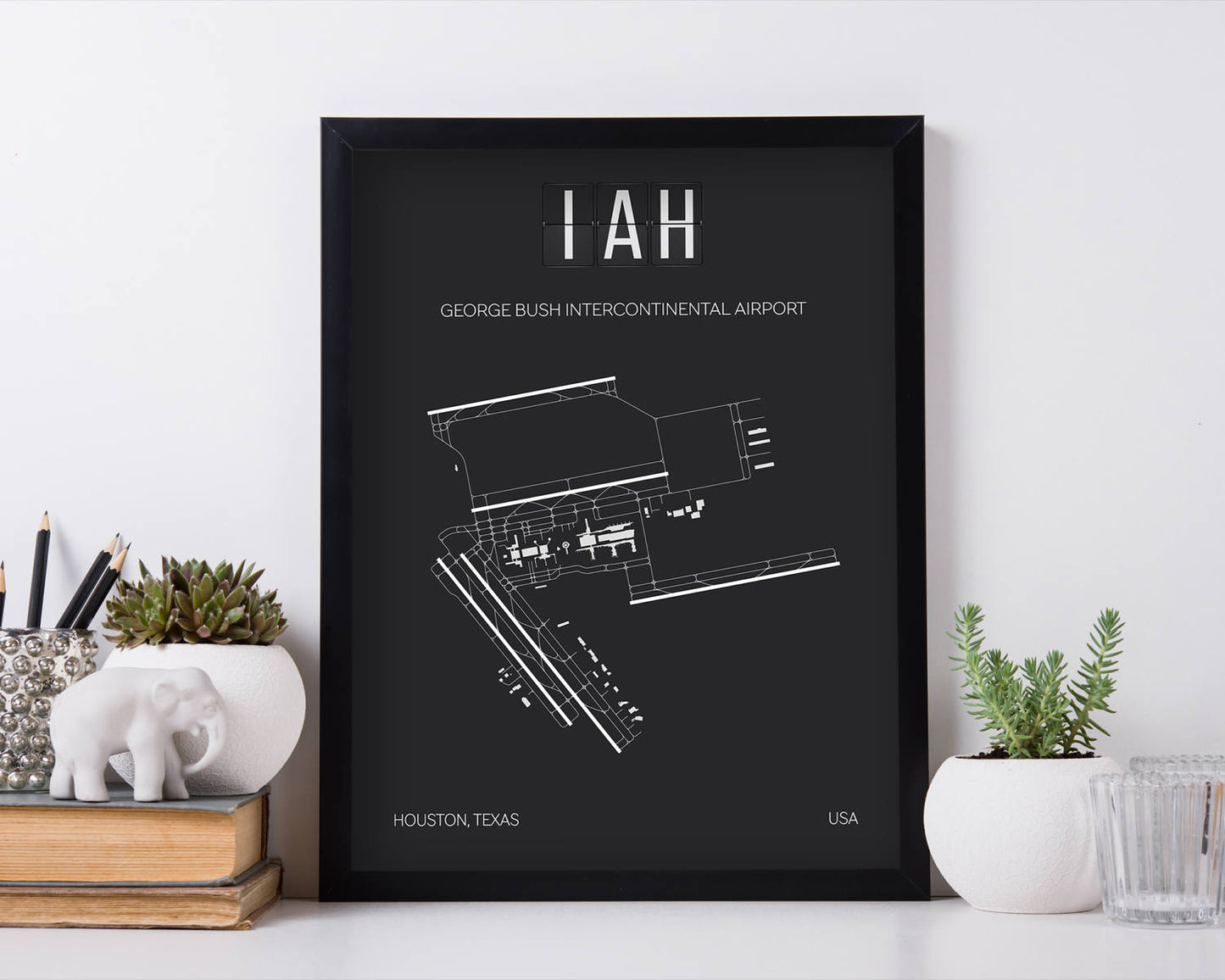 IAH Houston George Bush International Airport Print Map Wall Art