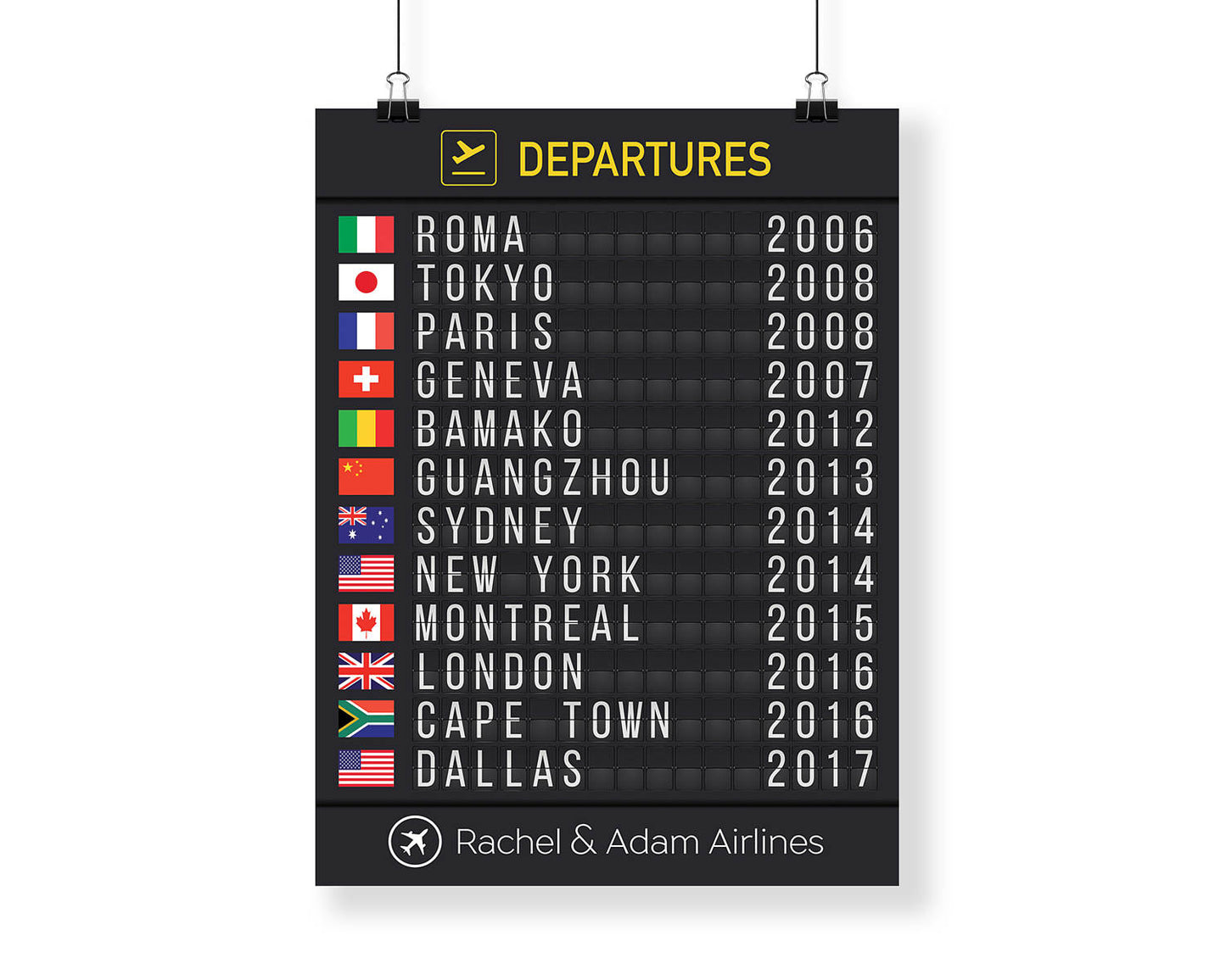 Airport Flight Board with Flags, Printed version
