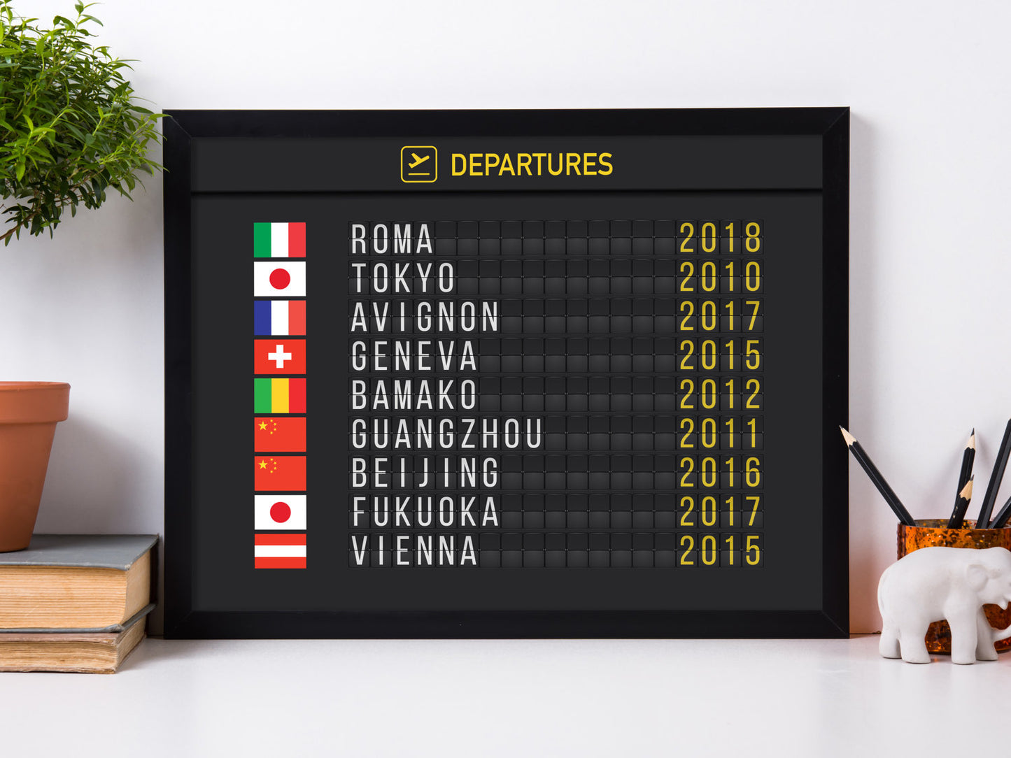 Digital-Only Personalized Airport Flight Board With Flags
