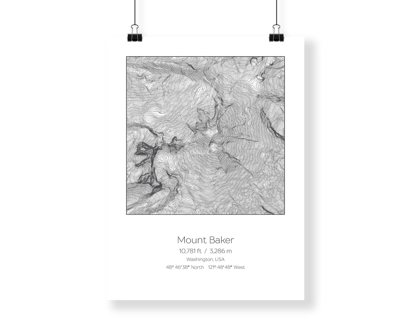 Mount Baker, Washington Topography Elevation Print Wall Art
