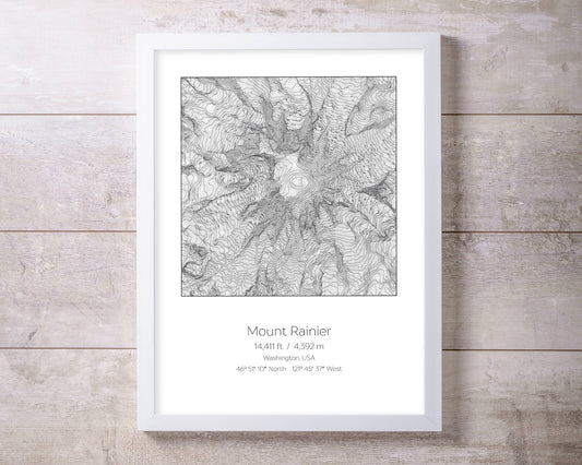 Mt Rainier, Washington, Elevation Topography Print Wall Art