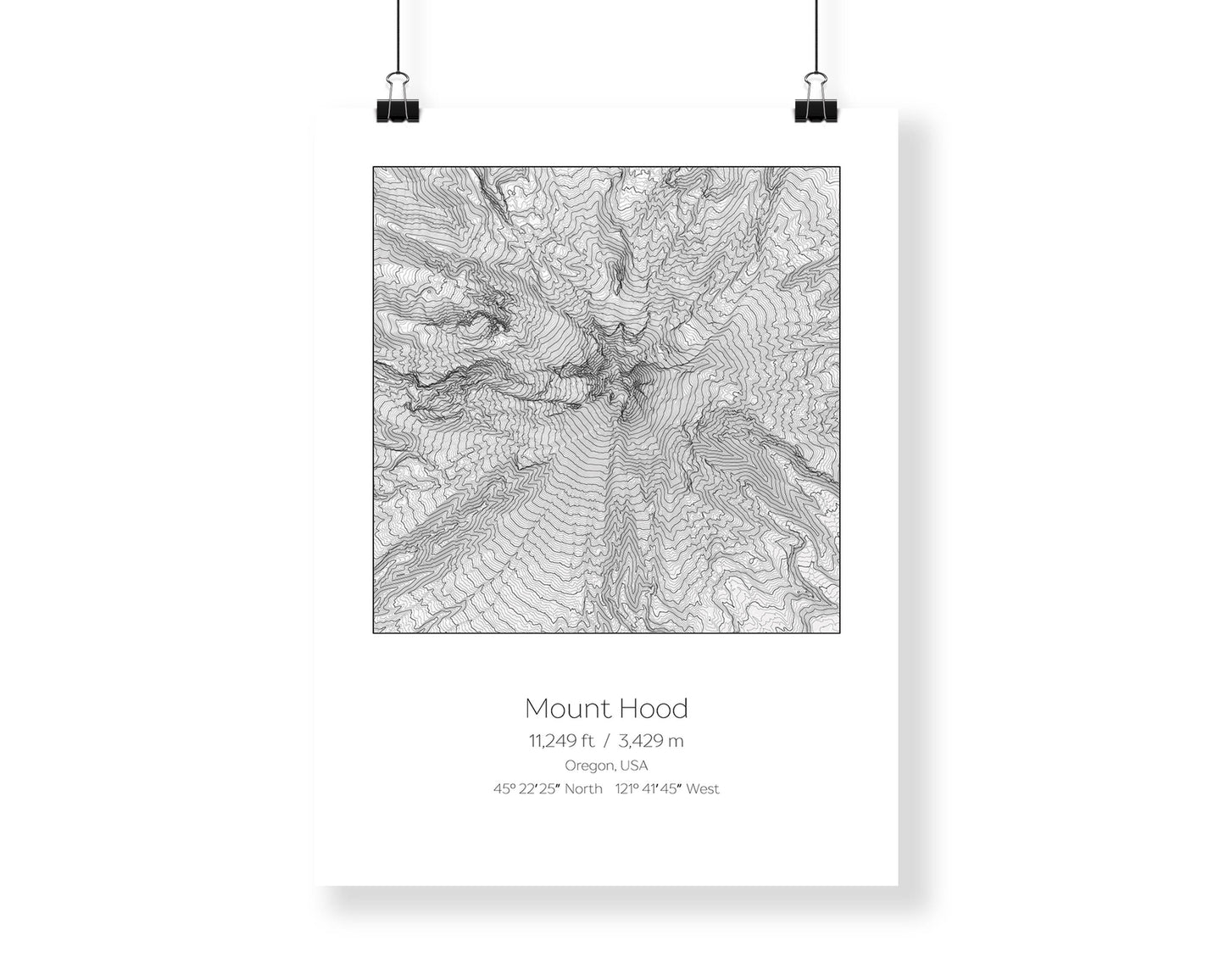 Mount Hood, Oregon Topography Elevation Print Wall Art