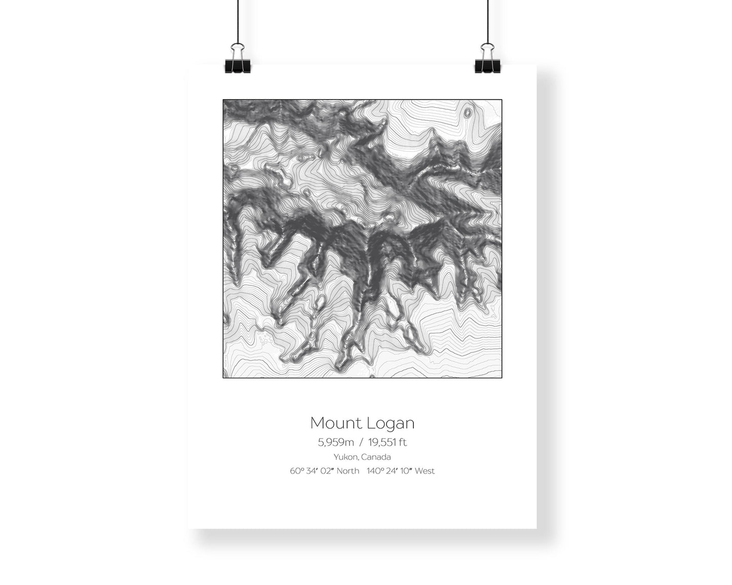 Mount Logan, Yukon, Canada Topography Elevation Print Wall Art