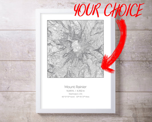 Custom Mountain, Your choice,  Elevation Topography Print Wall Art