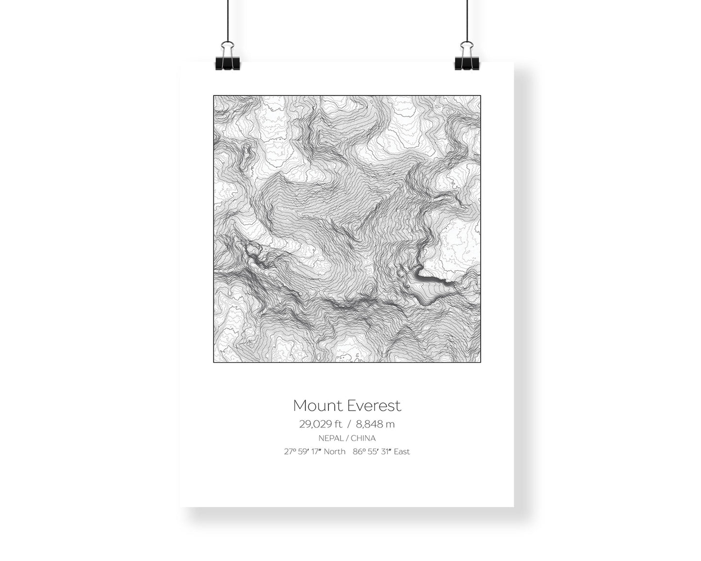Mt Everest, Nepal China Topography Elevation Print Wall Art