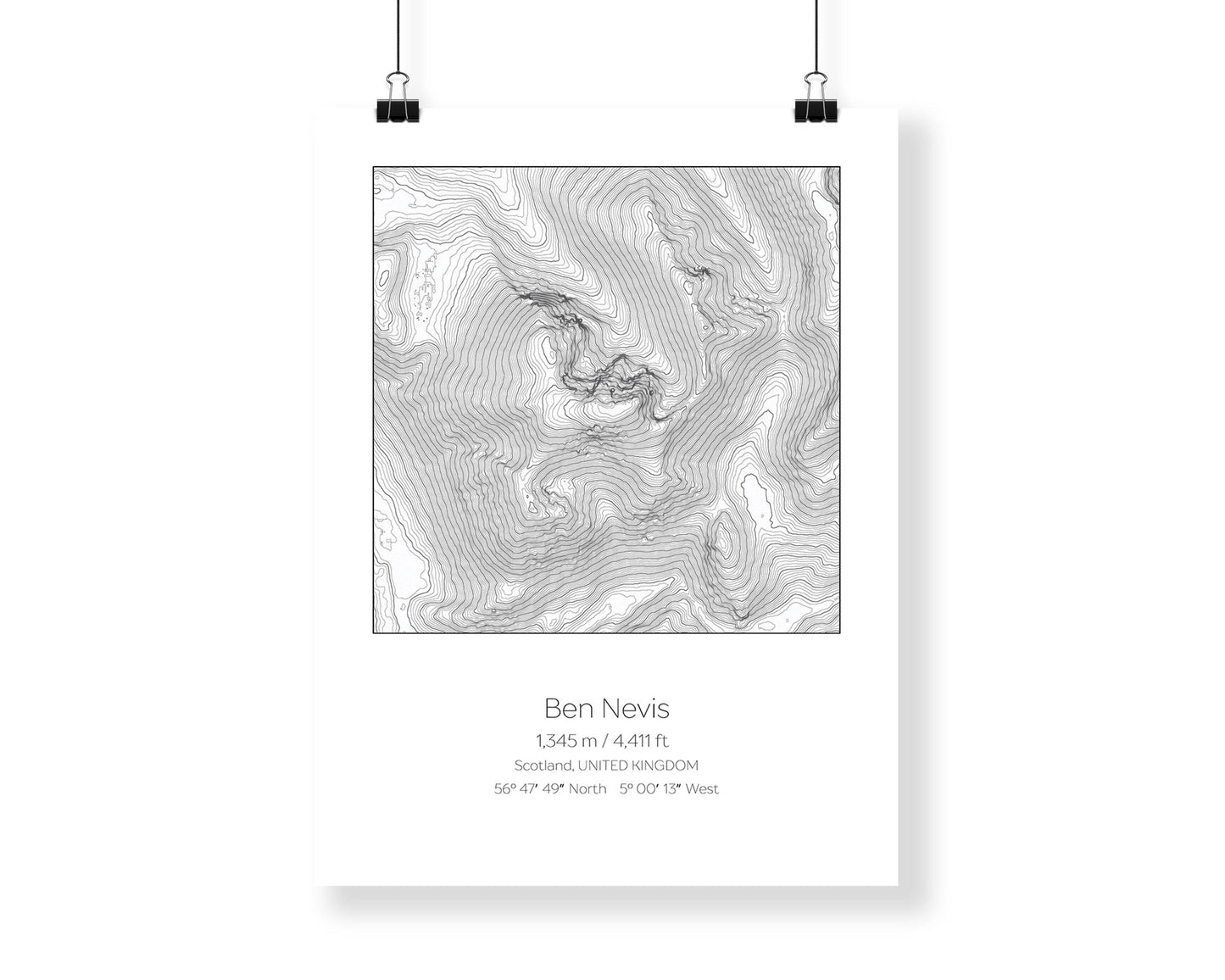 Ben Nevis, Scotland UK Topography Elevation Print Wall Art