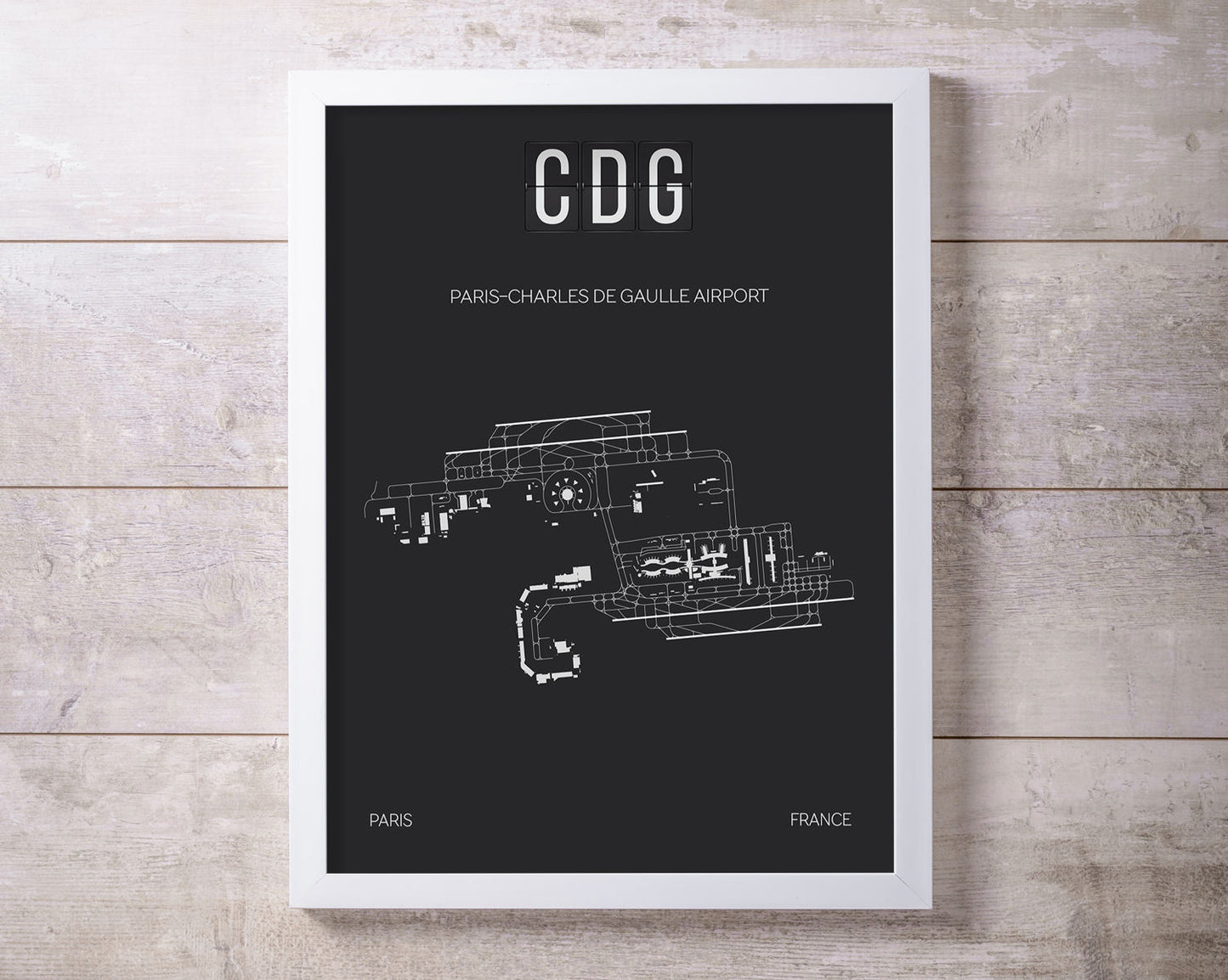 CDG Paris Charles De Gaulle Airport Print Map Wall Art