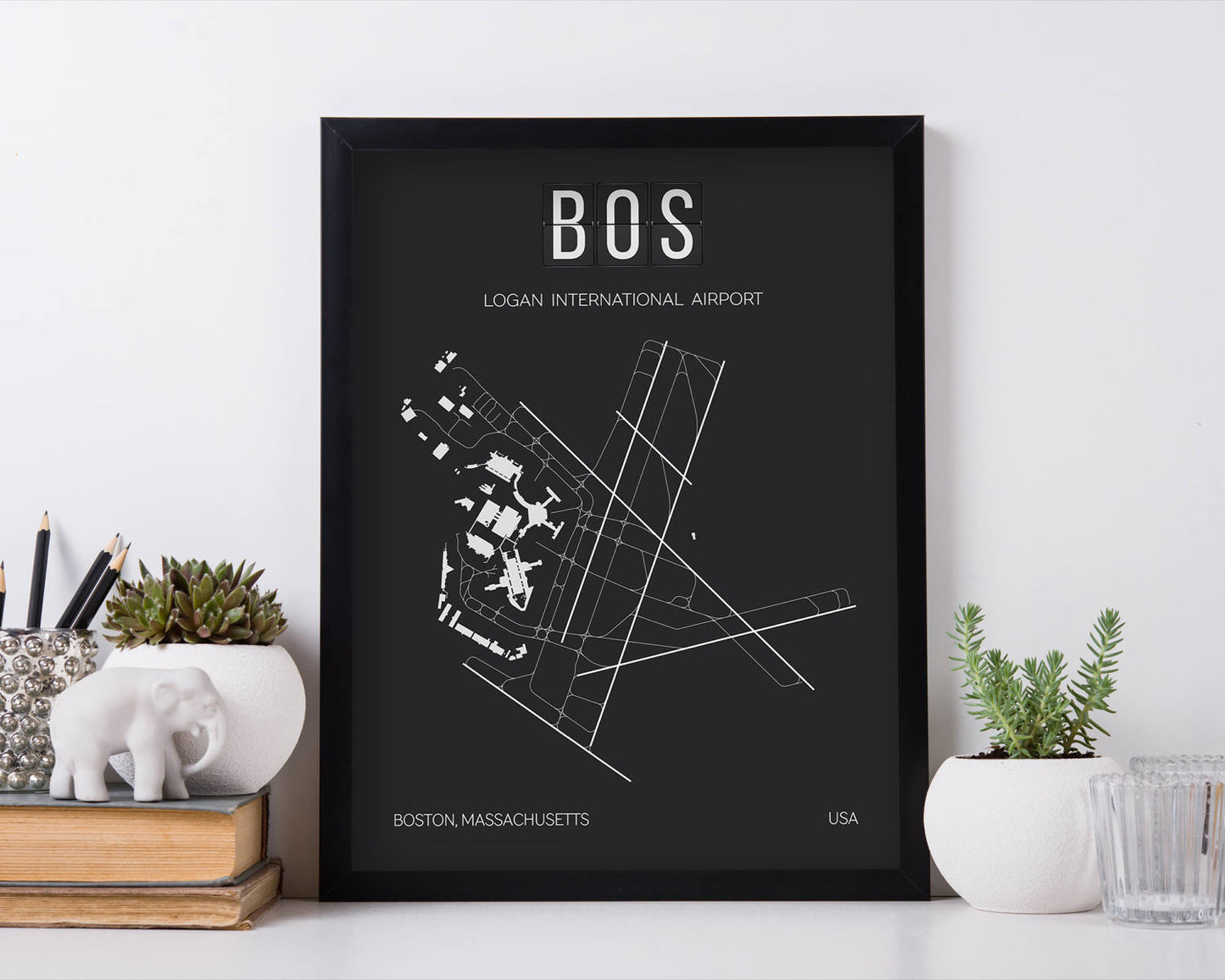 BOS Boston Logan International Airport Print Map Wall Art