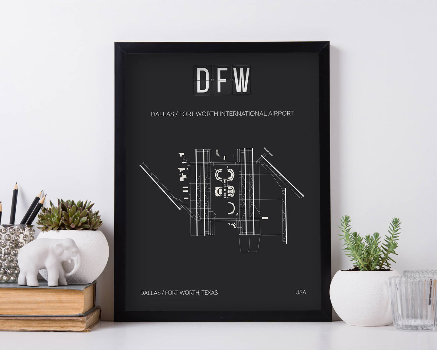 DFW Dallas Fort Worth International Airport Print Map Wall Art