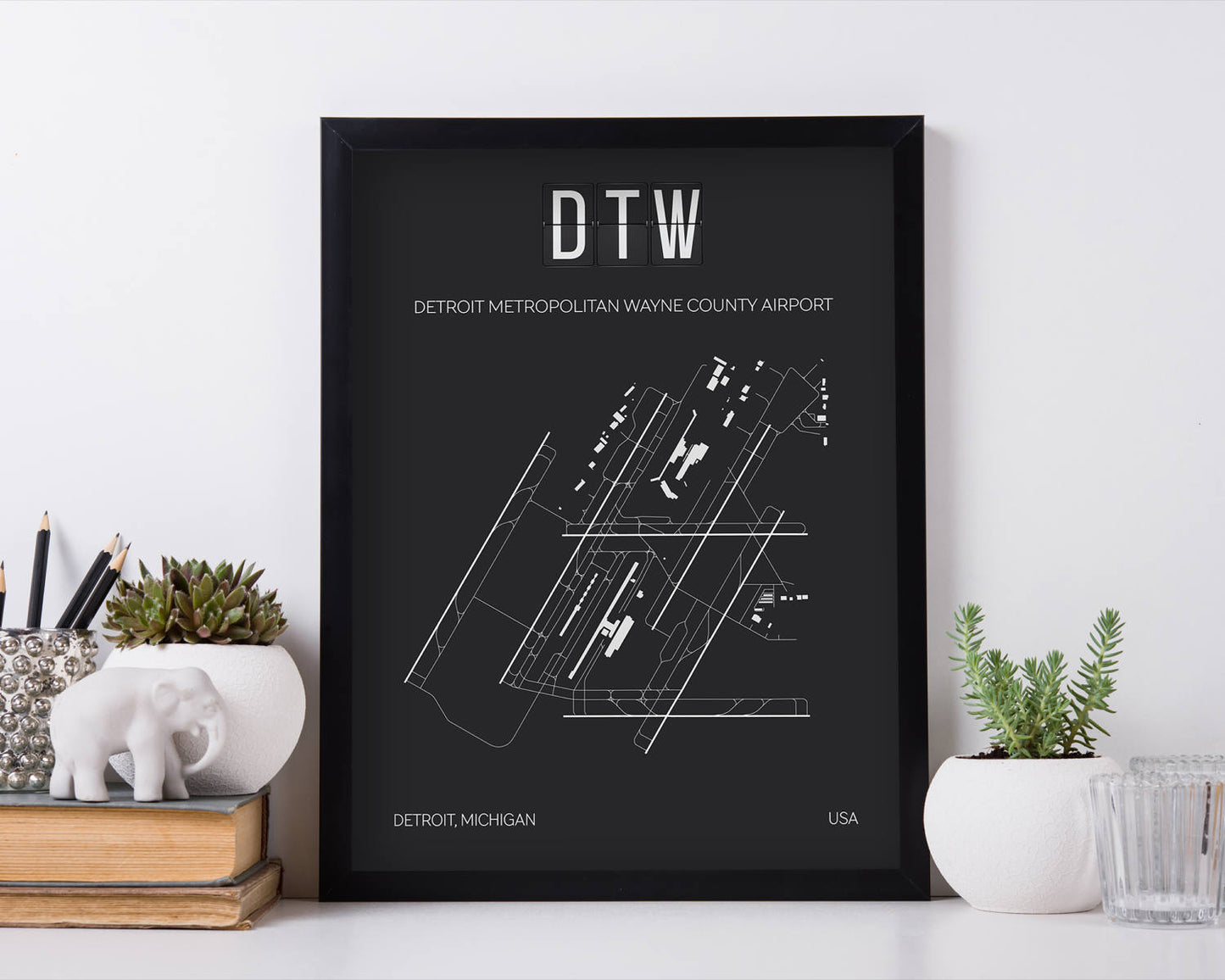 DTW Detroit MetropolitanAirport Print Map Wall Art