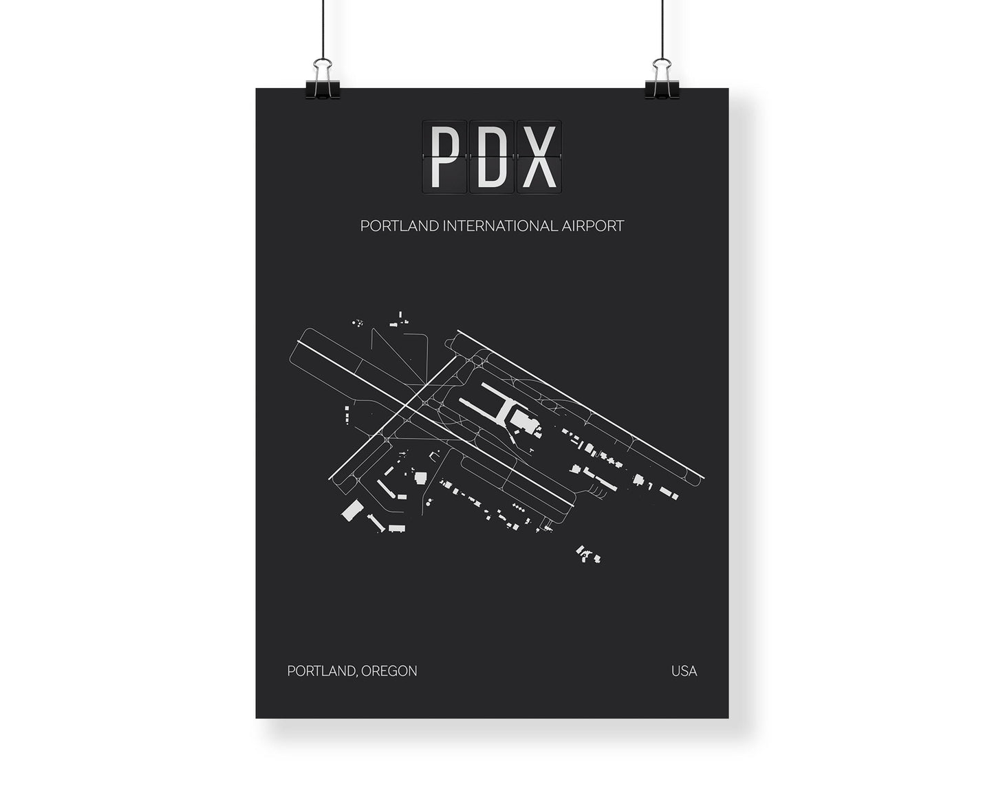PDX Portland (Oregon) International Airport Print Map Wall Art