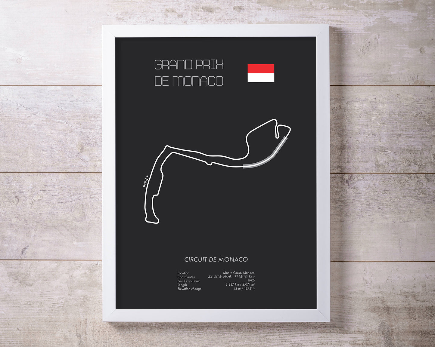 Formula One Monaco Grand Prix Monte Carlo Racing Map Wall Art Print