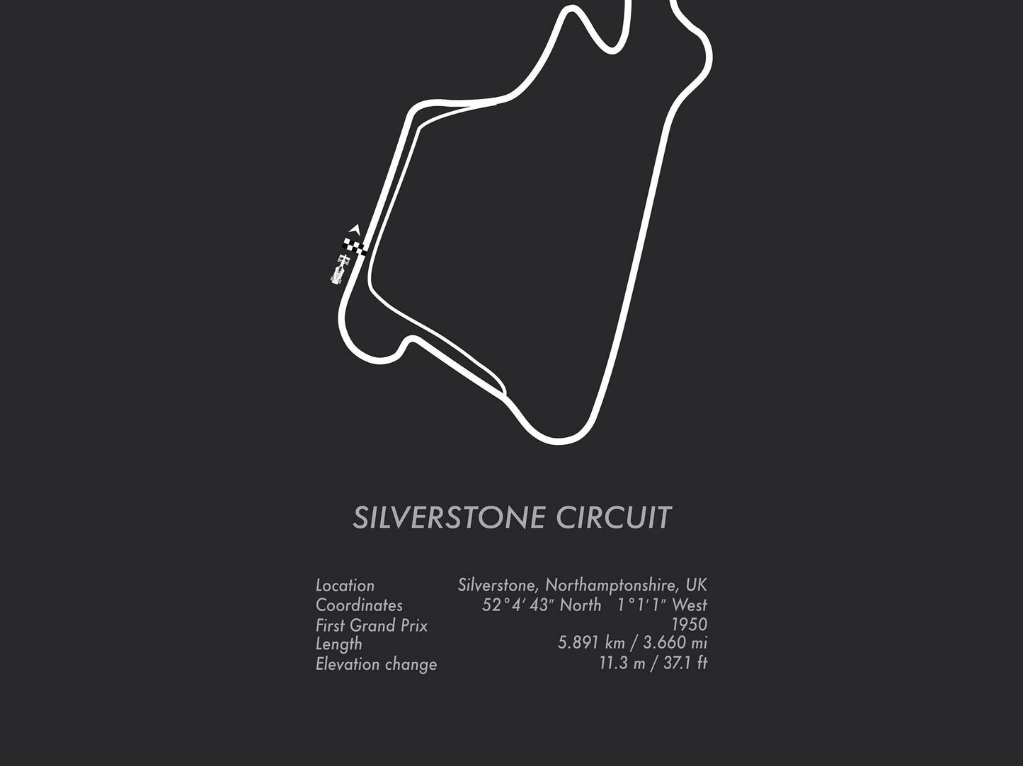Formula One UK Grand Prix Silverstone Racing Map Wall Art Print