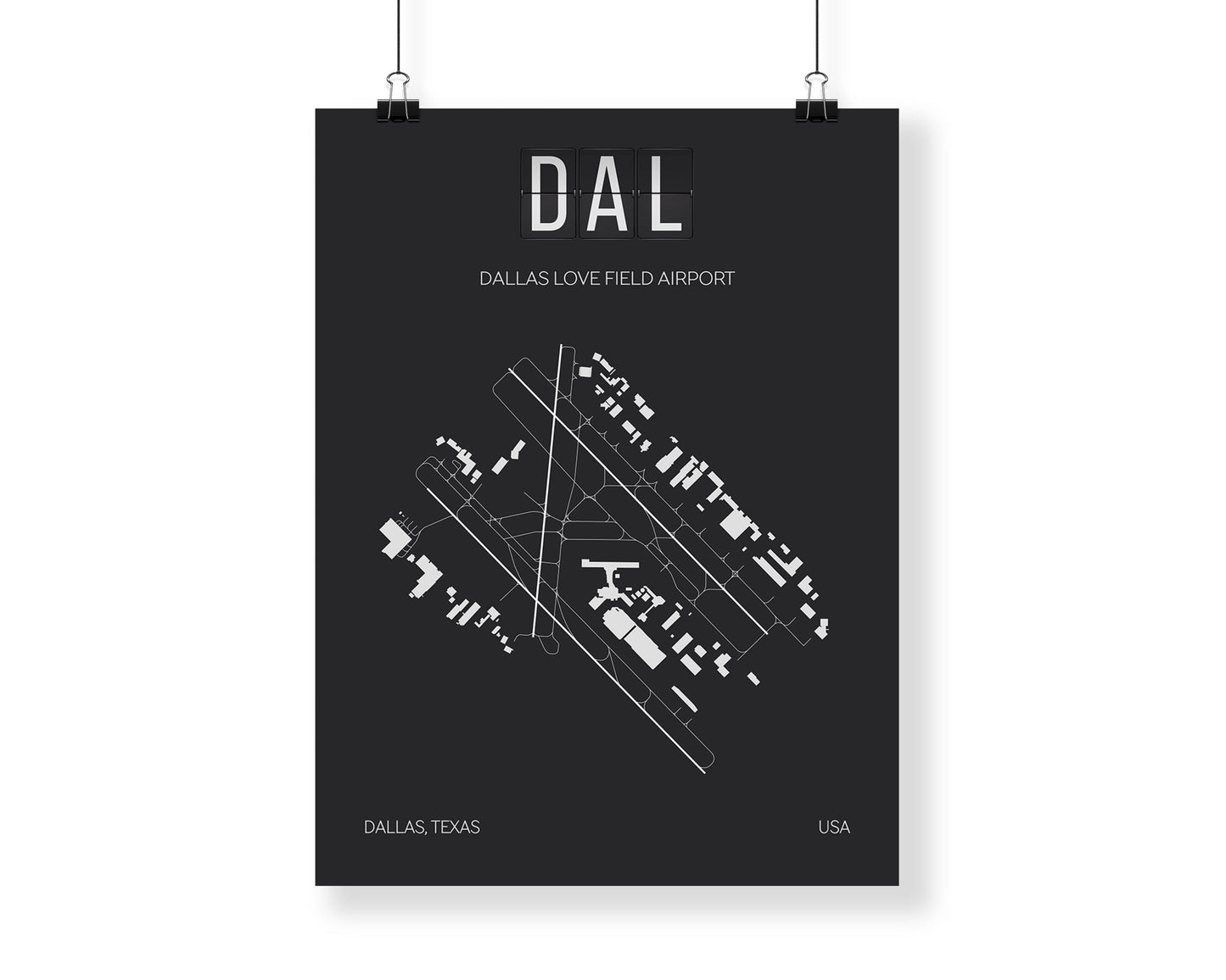 DAL Dallas Love Field International Airport Print Map Wall Art