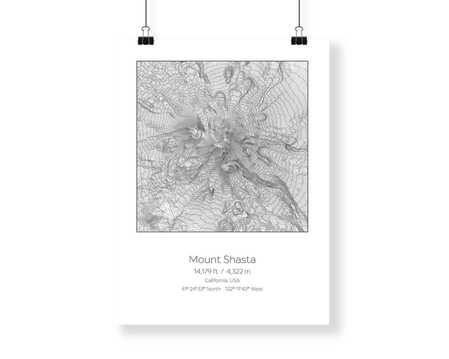 Mt Shasta, California, Elevation Print Wall Art