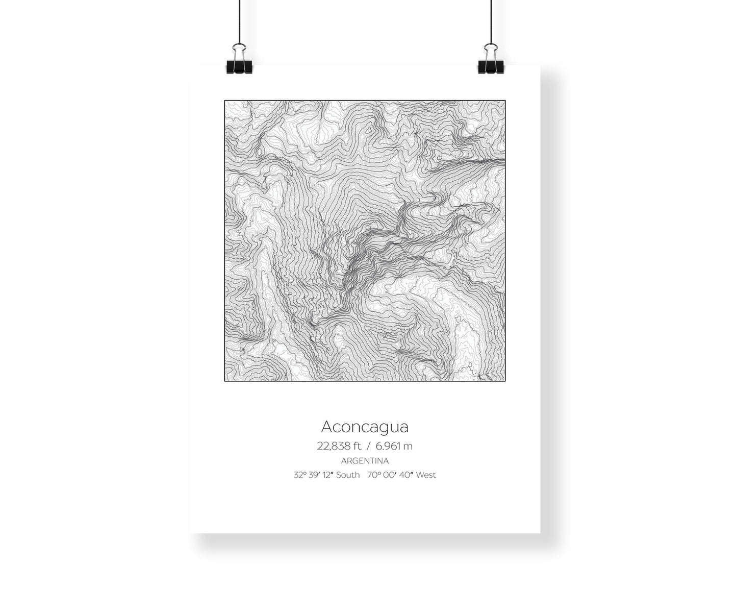 Aconcagua, Argentina Topography Elevation Print Wall Art