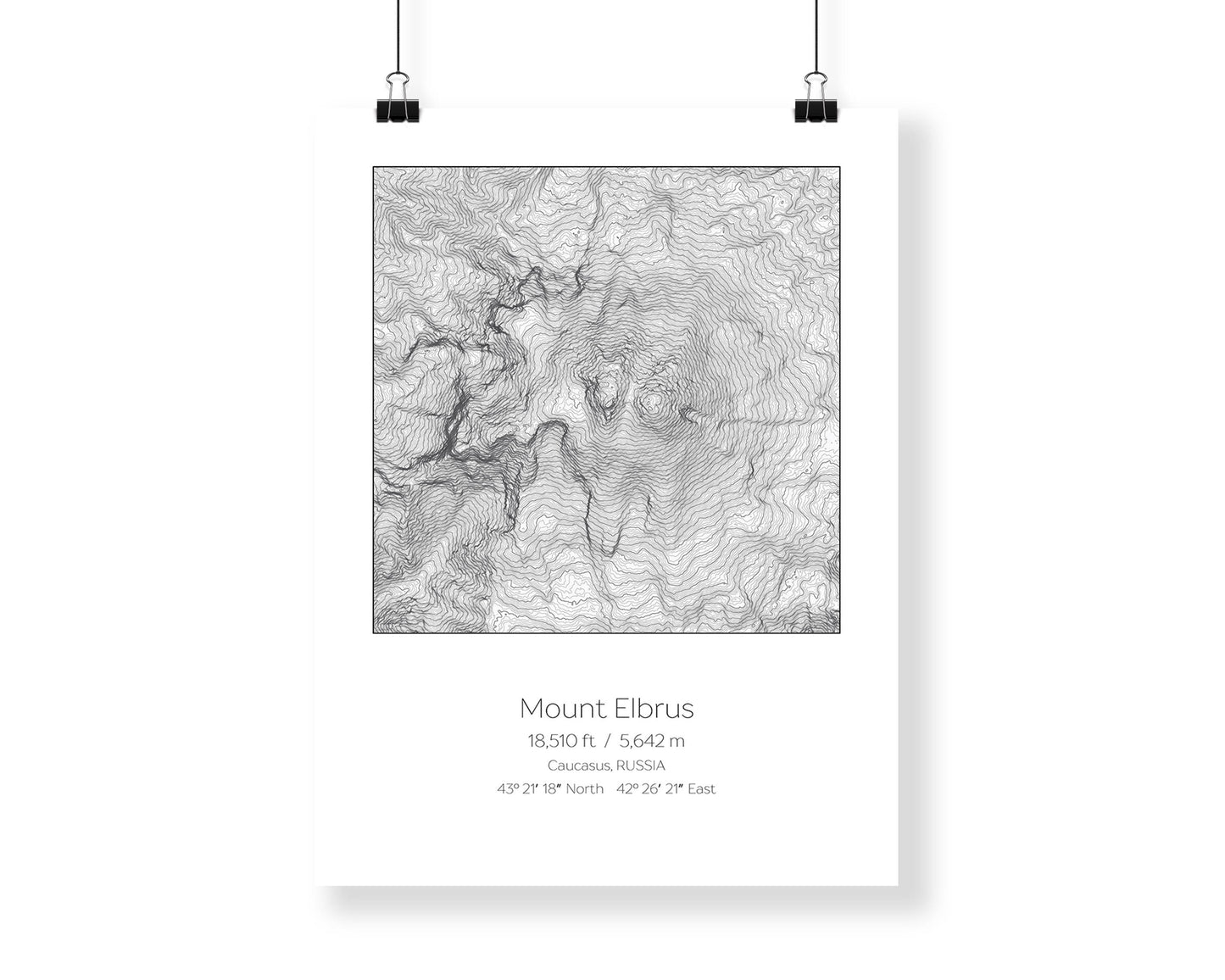 Mount Elbrus, Russia Topography Elevation Print Wall Art