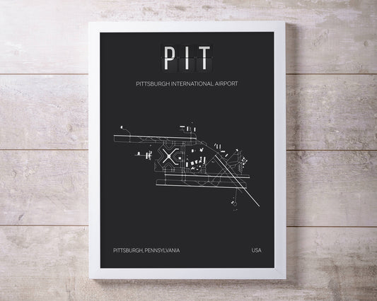 PIT Pittsburgh International Airport Print Map Wall Art