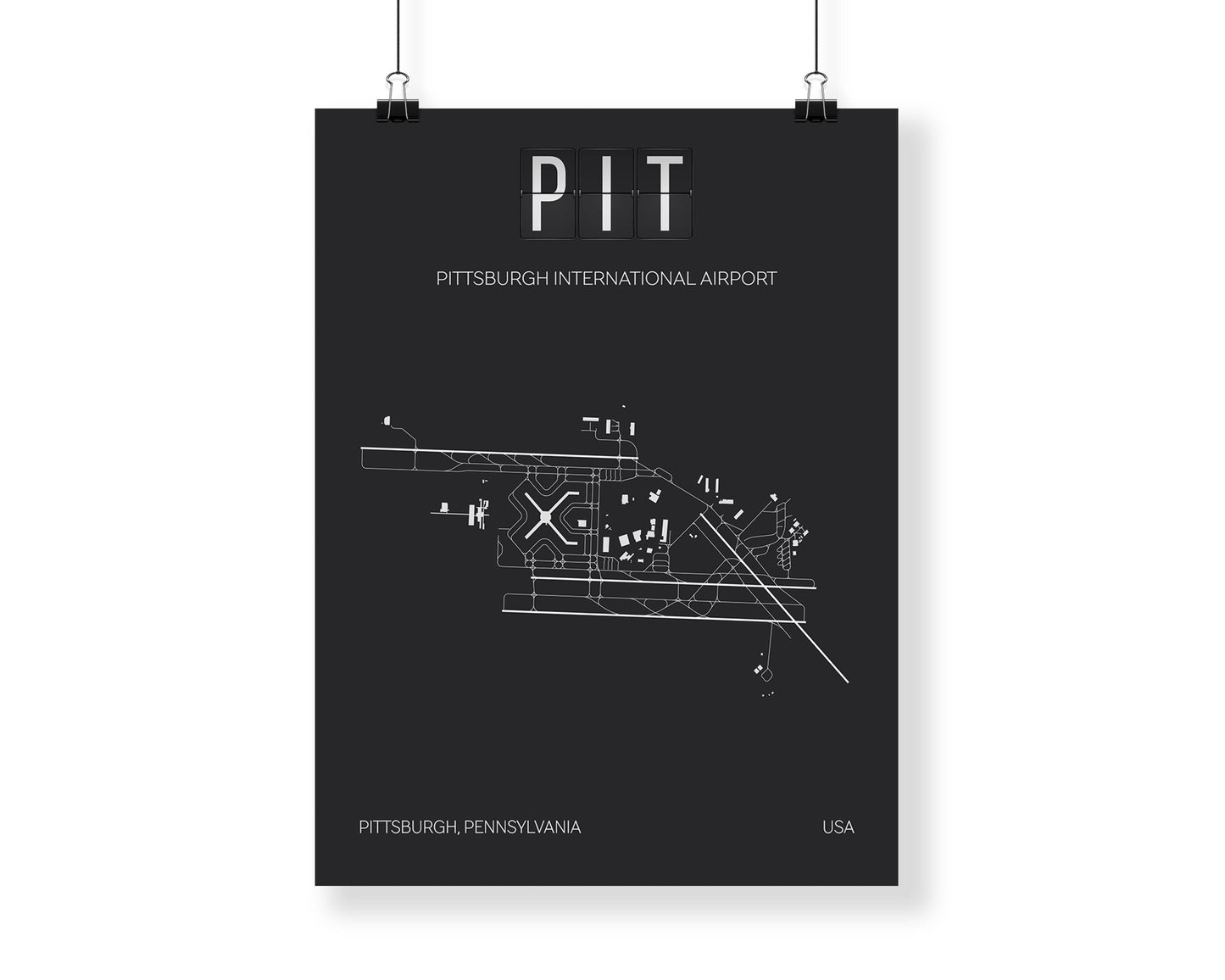 PIT Pittsburgh International Airport Print Map Wall Art