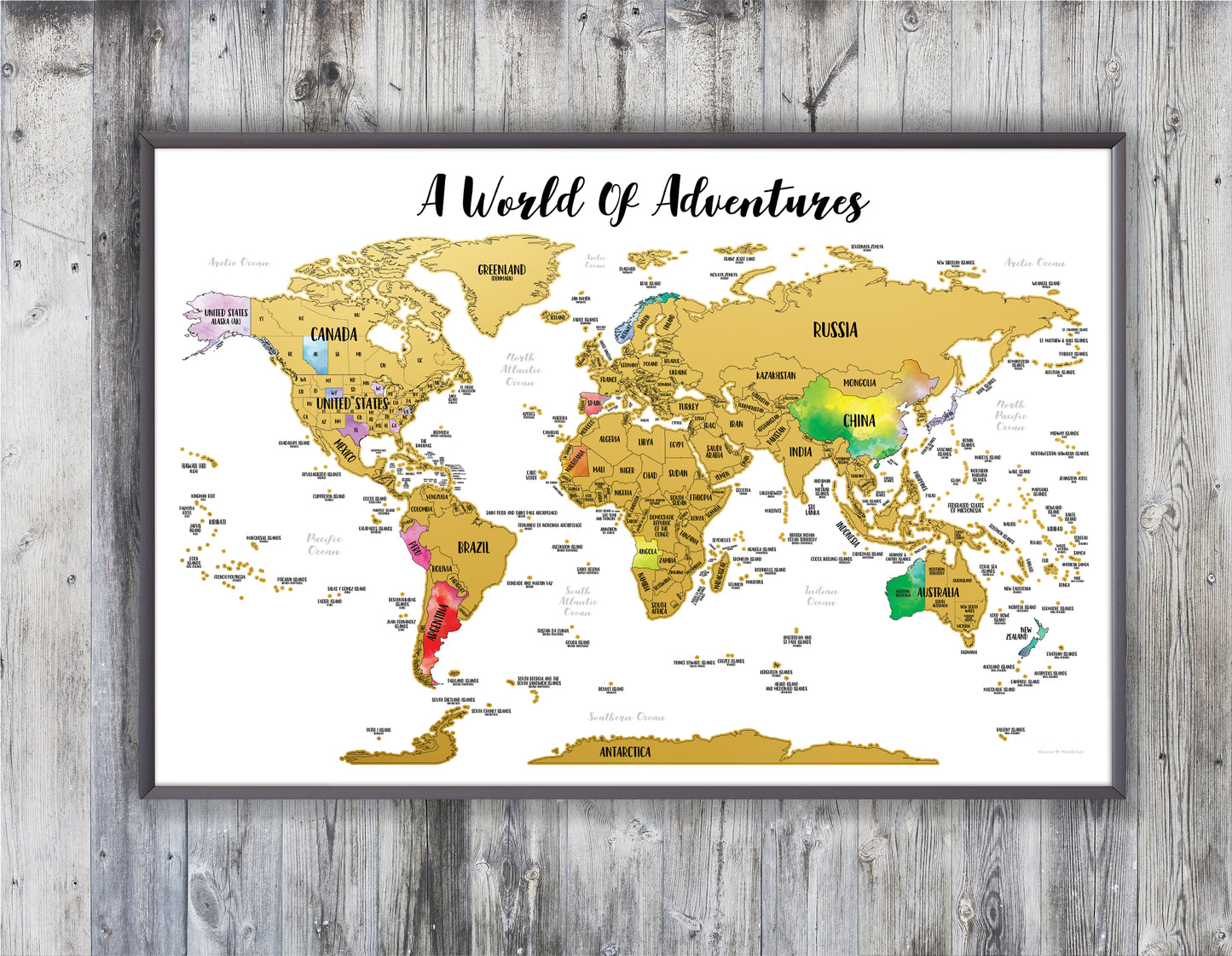 Large Gold - World Scratch-Off Map - Size 36x24"