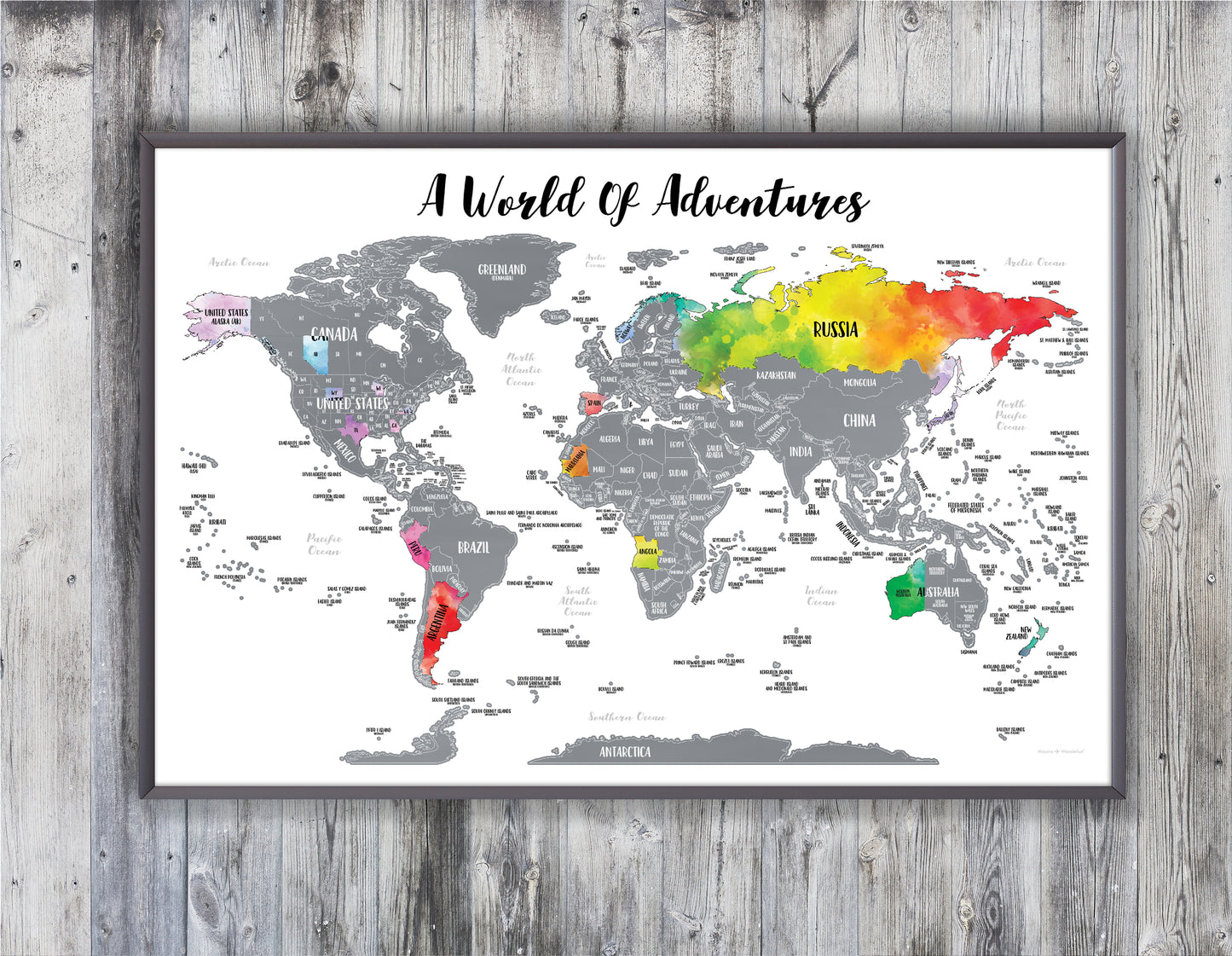 Large Silver - World Scratch-Off Map - Size 36x24"