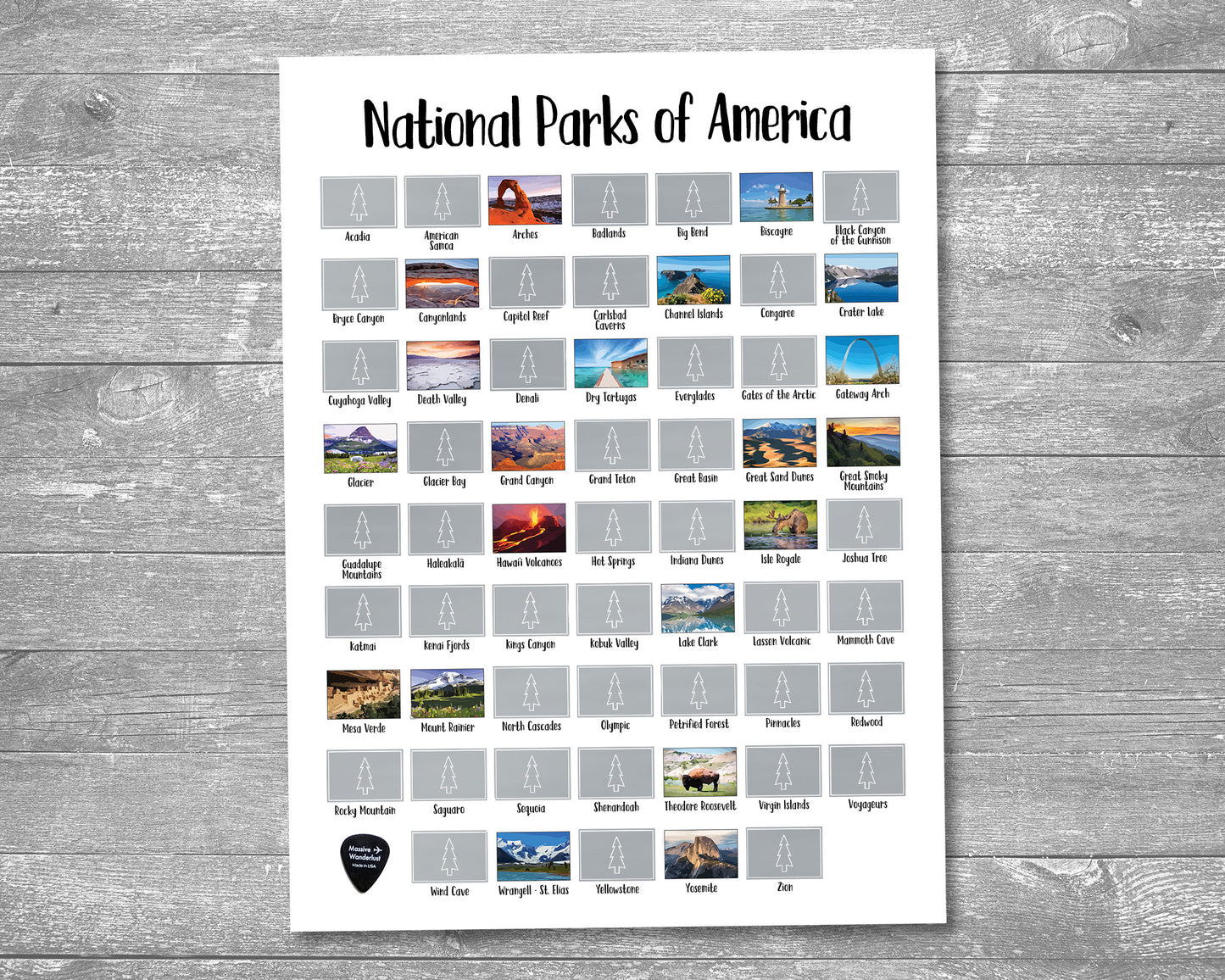 Silver - Scratch-off Map US National Park List - Size 18x24"
