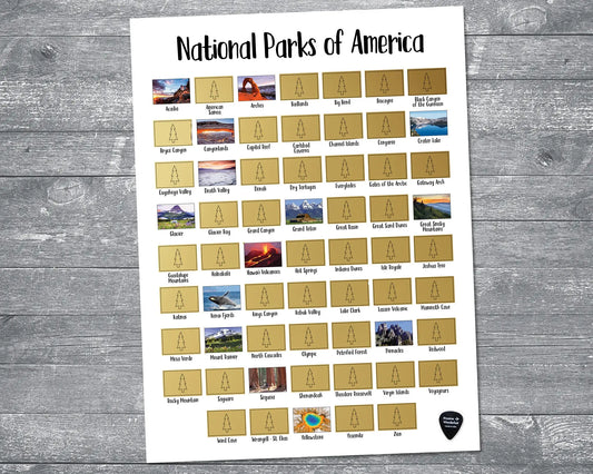 Gold - Scratch-off Map US National Park List - Size 18x24"