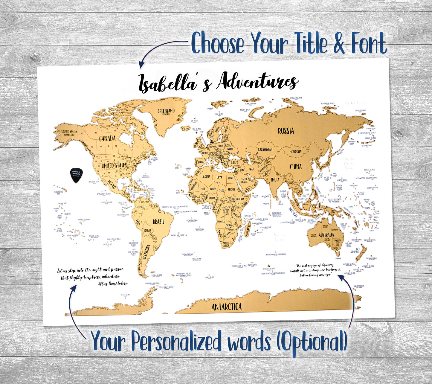 World map Custom - size 23.5x16.75 - With custom title and custom text in Pacific