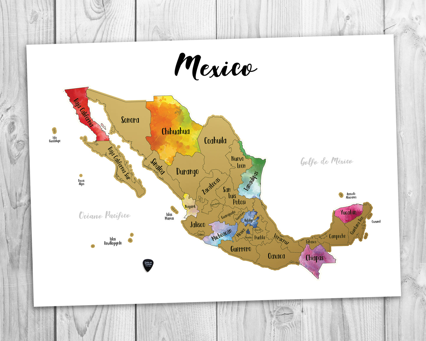 Gold - Mexico Scratch-Off Map - Size 23.5x17"
