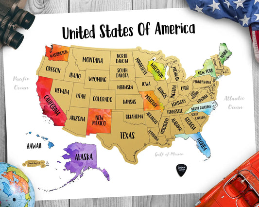 Gold - US Scratch-Off Map - Size 24x18"