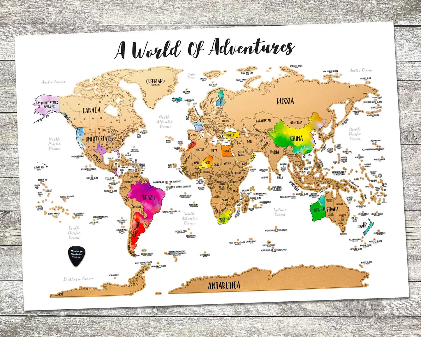 Gold - World Scratch-Off Map - Size 24x18"