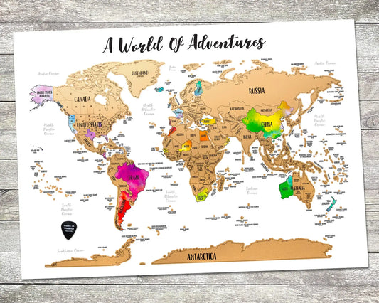 Gold - World Scratch-Off Map - Size 24x18"