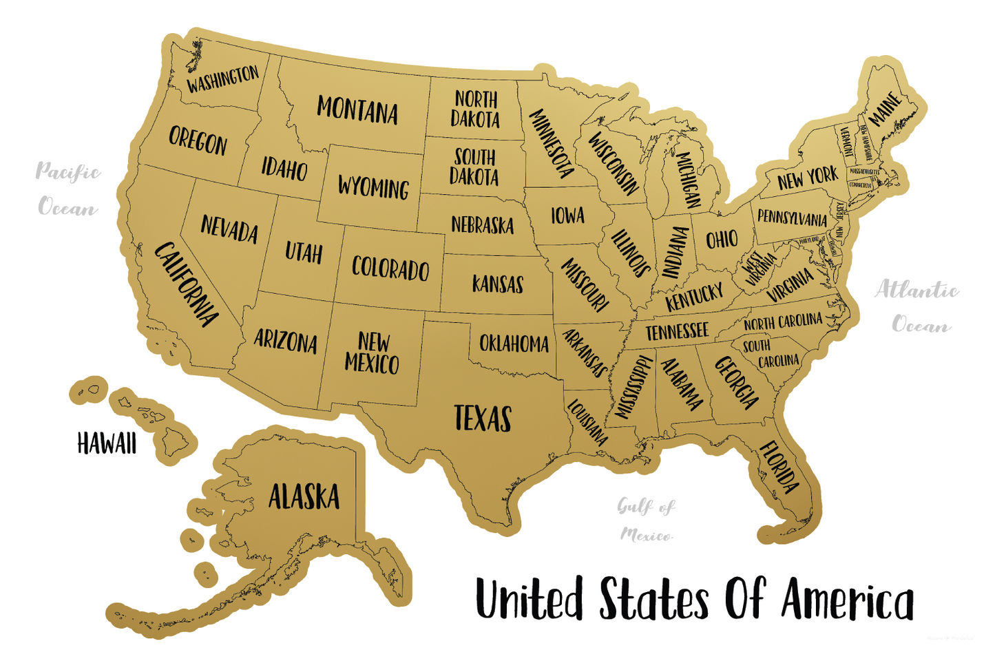 GOLD UNITED STATES Map (24x16)